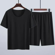 Aueoeo Pajamas For Men Summer Nightshirt Pjs Sleepwear Nightwear Lightweight Short Sleeve Soft Sleepwear 2 Piece Set Black L